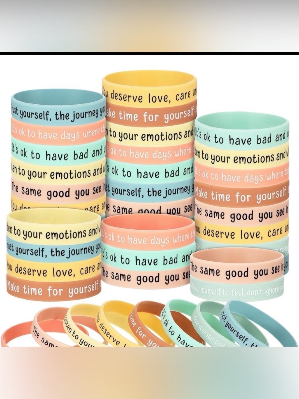 Inspirational Pastel Silicone Bracelet Set - Motivational Messages